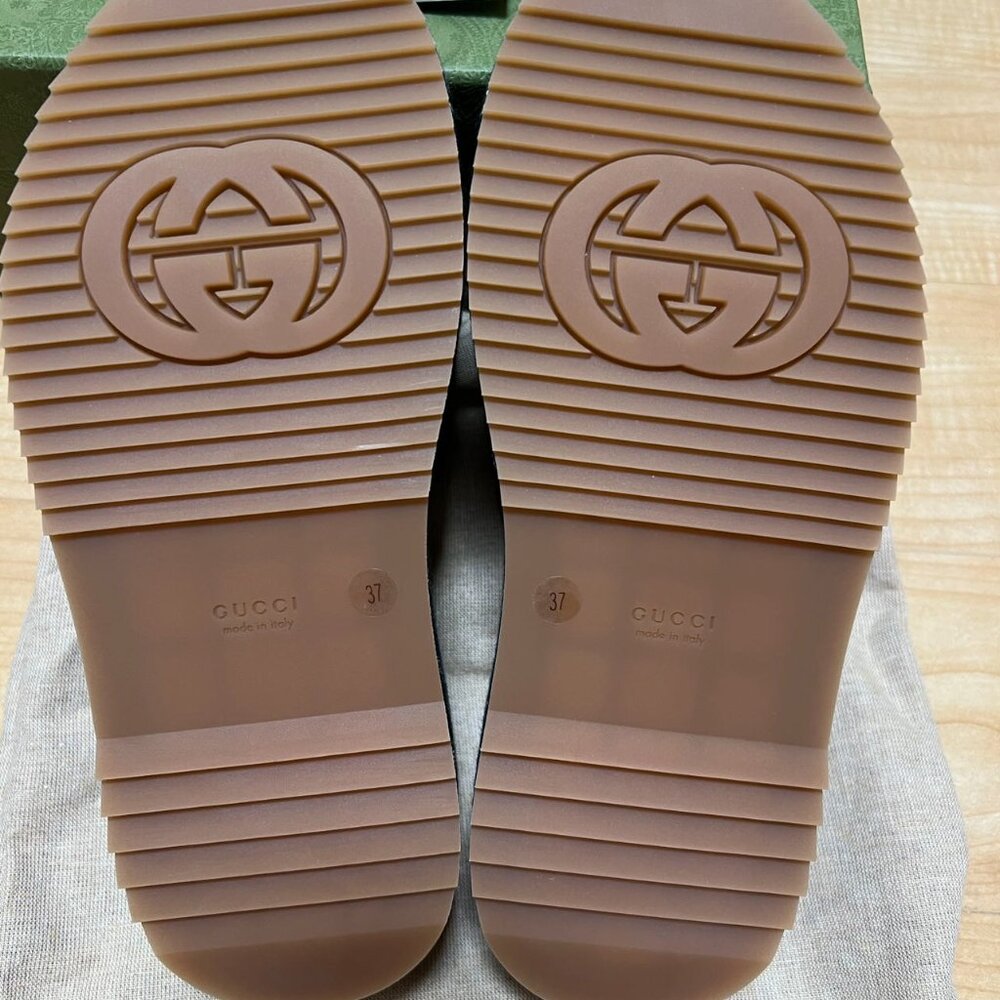 Gucci Denim GG Canvas Platform Sandals in Blue and Brown - Picture 4 of 6